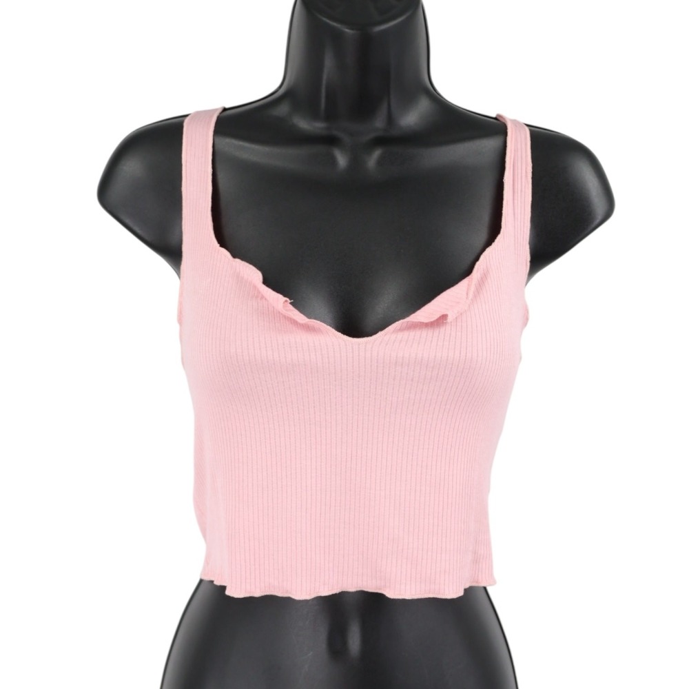 Intimately Free People Pink Ribbed Crop Tank Lettuce Edge Soft Girl Top Size M